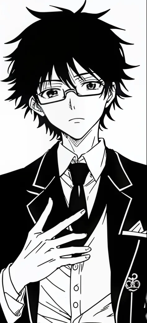 Anime boy in glasses and tie looking at something, kentaro miura manga art style, manga style of kentaro miura, kentaro miura ma...