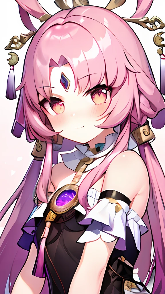 masterpiece, best quality, best 8k wallpaper,(Chibi),
1girl, solo, small breasts, pink hair, fuxuan,
blush, smile, head, 
white background, pixel