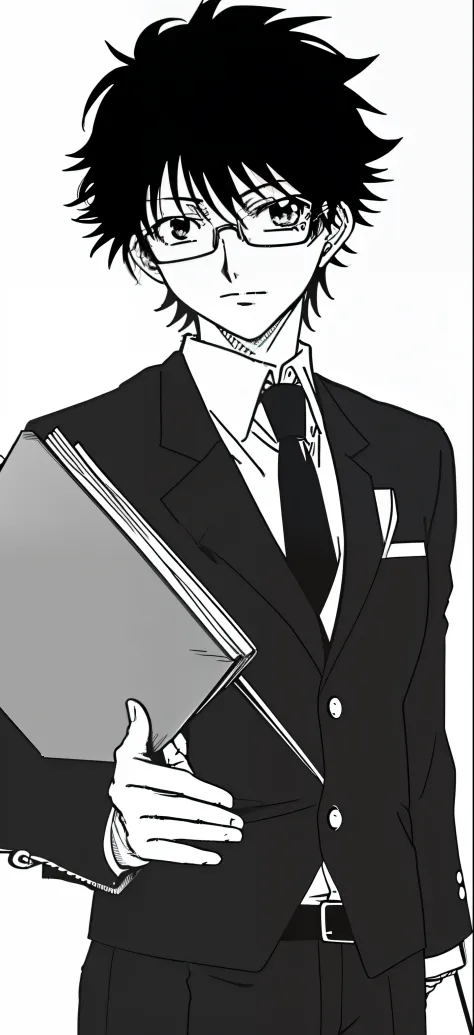 Anime boy in glasses and tie looking at something, kentaro miura manga art style, manga style of kentaro miura, kentaro miura ma...