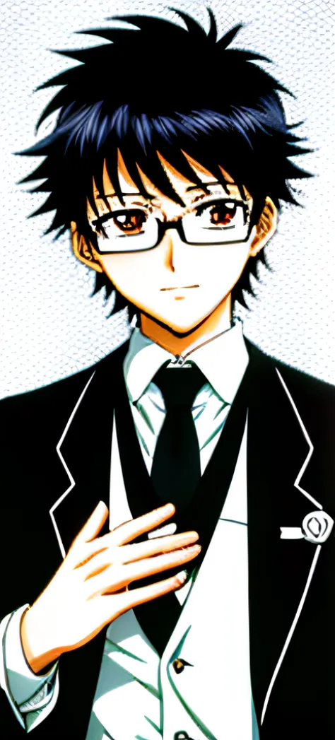 anime boy with glasses and tie to see things, kentaro miura manga art style, manga style of kentaro miura, kentaro miura manga s...