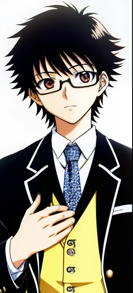 Anime boy with glasses and tie to see things, kentaro miura manga art style, manga style of kentaro miura, kentaro miura manga style, inspirado em Okumura Masanobu, inspired by Okumura Togyu, Tsutomu Nihei style, mix styles of tsutomu nihei, miura kentaro style