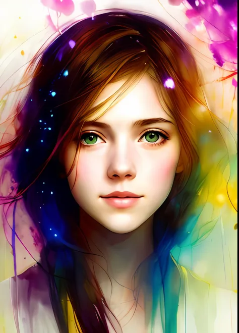 a woman by agnes cecile, light smile, luminous design, pastel colours, ink drips, autumn lights