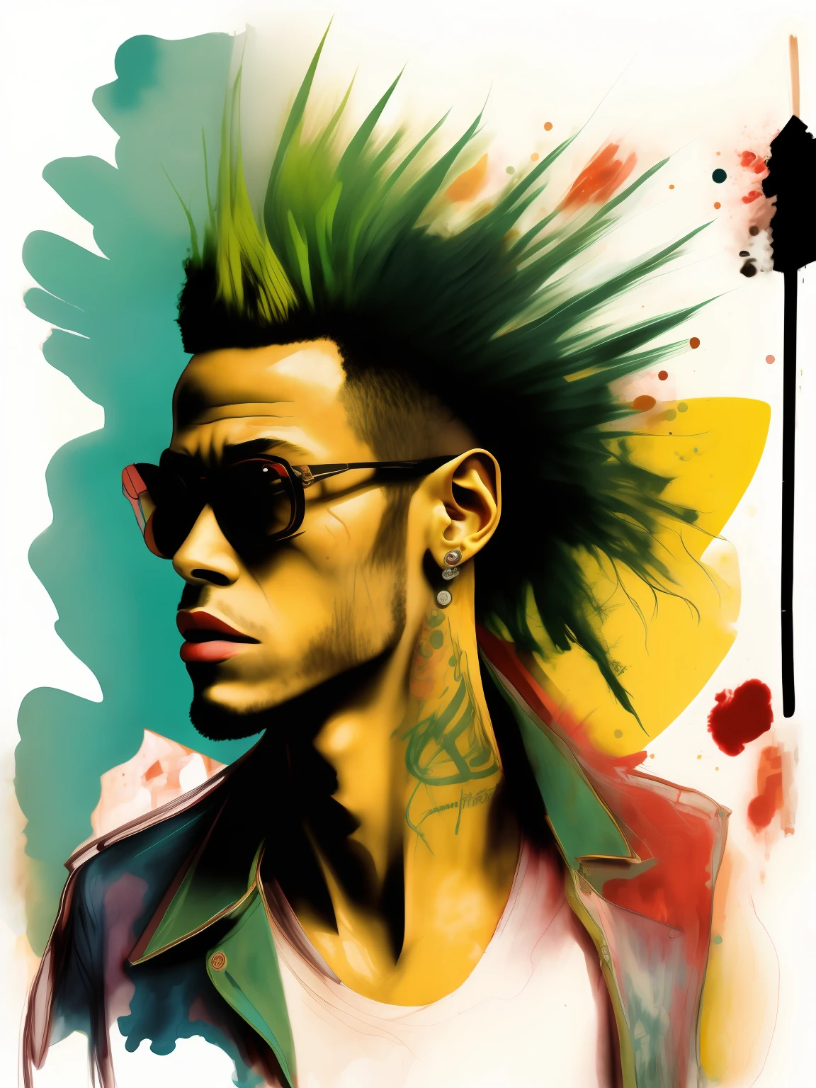 Portrait of Neymar Brasileiro, Inspiring caricature, Ralph Stedman, Dr. Dolce, Jenny Saville, kandinsky, doodle, sketch, 3rd eye, Surrealist abstraction, psychedelic, Mohican, Lunette de soleil, Leather Jean