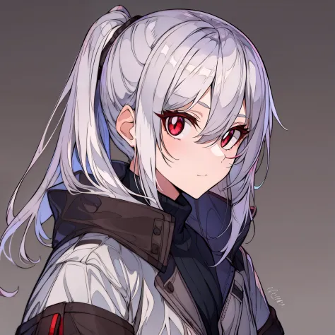 teenage female with white hair and red eyes