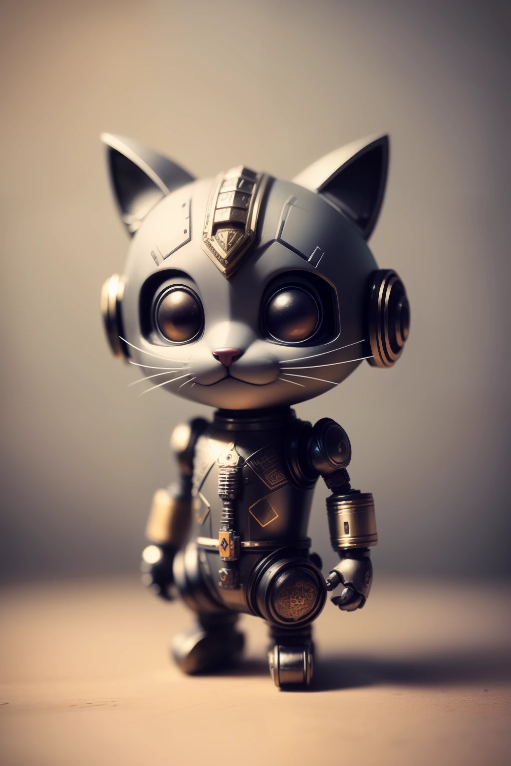 A cute kitten made of metal, robot, cyberpunk style, ((intricate details)), hdr, ((intricate details, super detailed)), cinematic footage, vignette