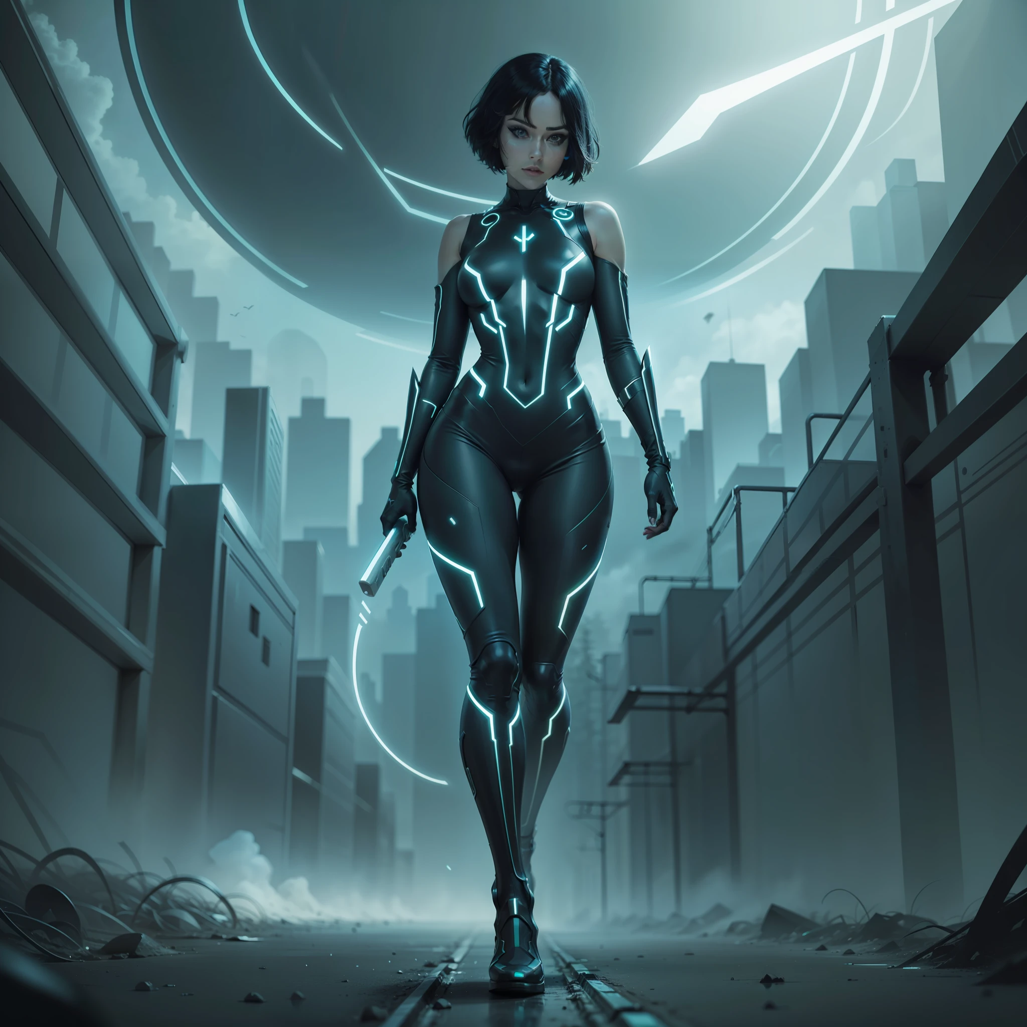 Character Tron Movie Quorra Woman, fondo bosque neon