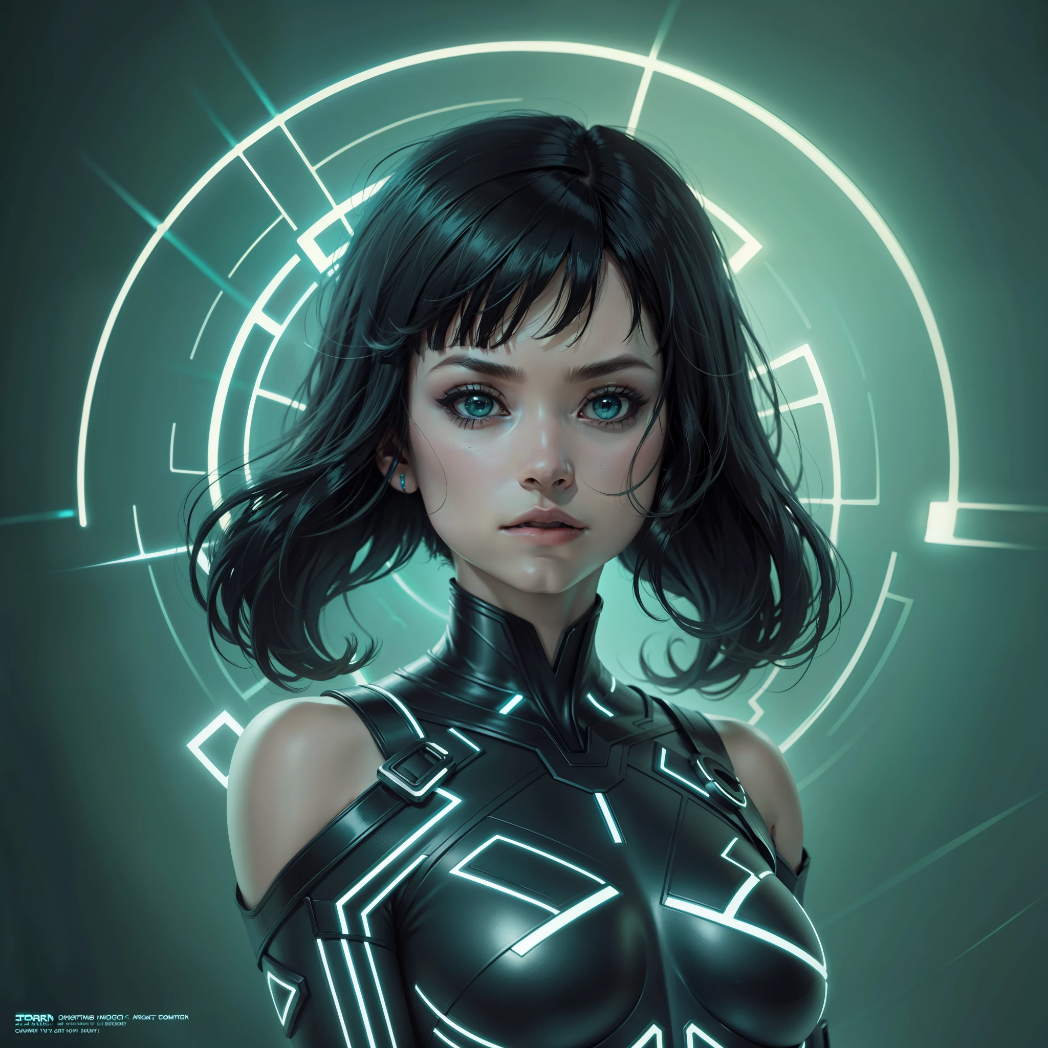 Character Tron Movie Quorra Woman, fondo bosque neon