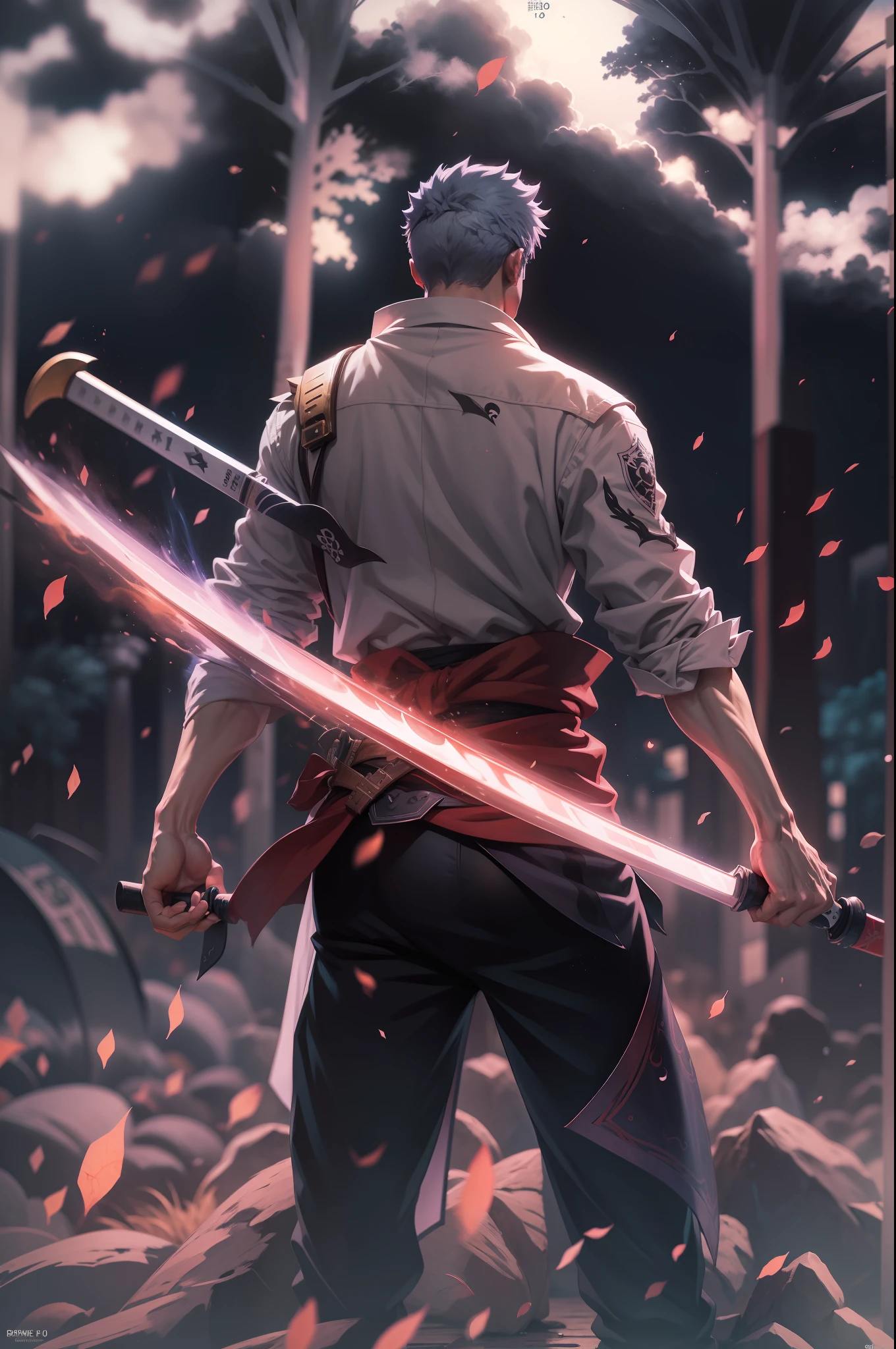 A closeup of a person holding two swords in front of a demon, Badass Anime 8K, Roronoa Zoro, Handsome boy in Demon Slayer art, anime wallpaper 4K, anime wallpapers 4k, manga wallpaper 4k, Anime Art Wallpaper 4K, Anime Art Wallpaper 4K, anime wallpaper 4k, anime epic artwork, 4K anime style
