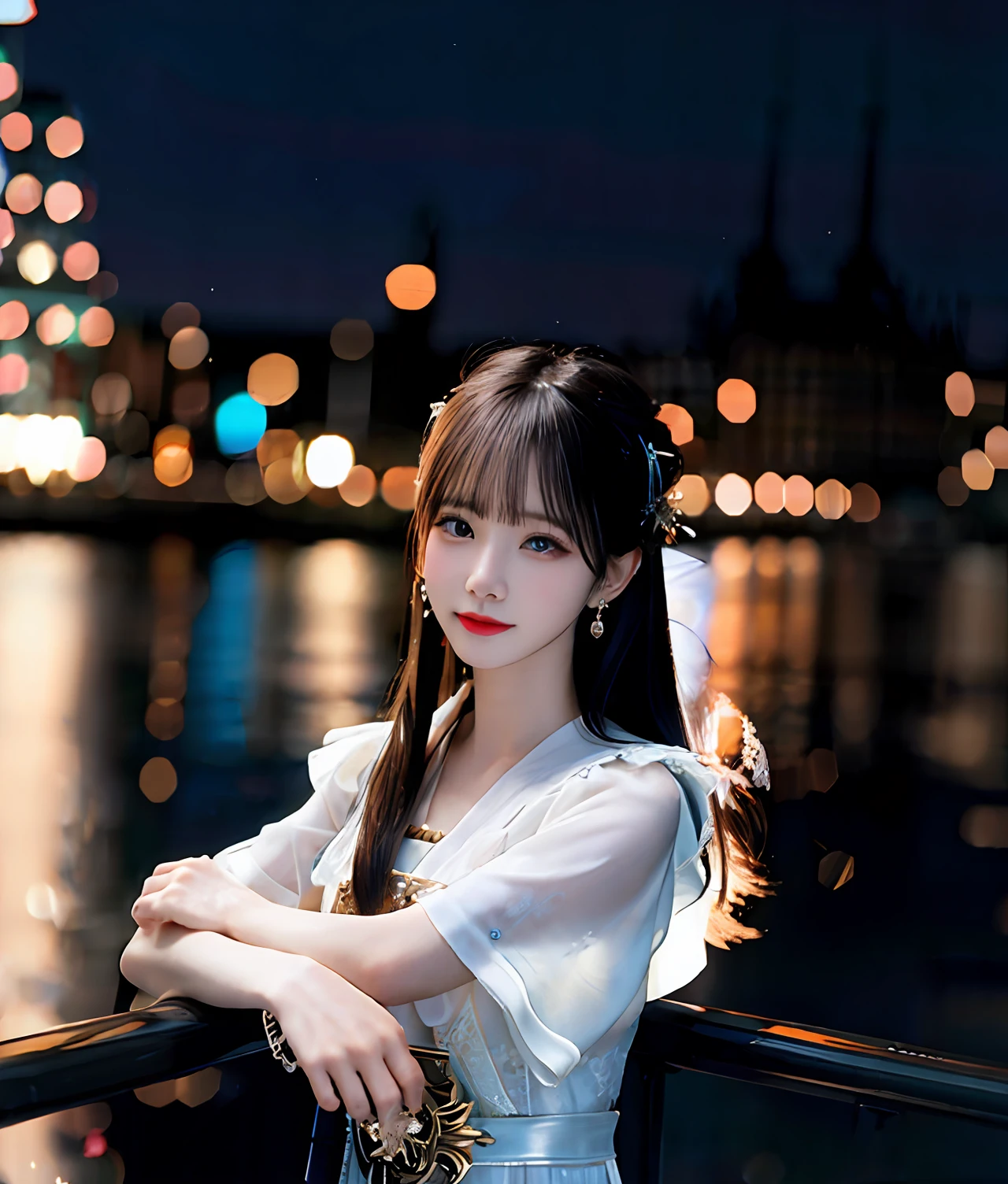 (realisticity: 1.2), best quality, masterpiece, highres, cg,
1girl, weapon, sword, long hair, dress, water, solo, jewelry, white dress, earrings, hair ornament, splashing, upper body super realistis, hair bun, black hair, city bacgraun realistis,
lighting,candid, Photograph, high resolution, 4k, 8k, Bokeh,