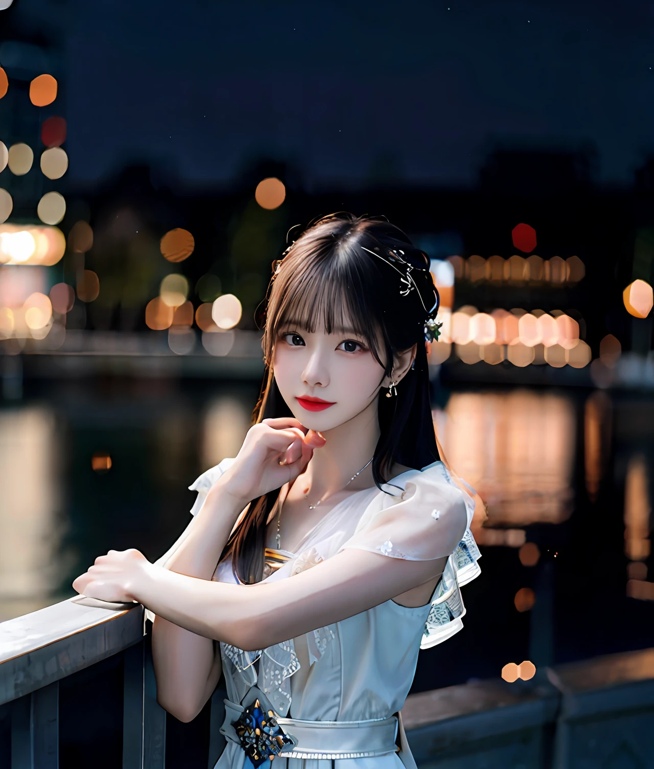 (realisticity: 1.2), best quality, masterpiece, highres, cg,
1girl, weapon, sword, long hair, dress, water, solo, jewelry, white dress, earrings, hair ornament, splashing, upper body super realistis, hair bun, black hair, city bacgraun realistis,
lighting,candid, Photograph, high resolution, 4k, 8k, Bokeh,