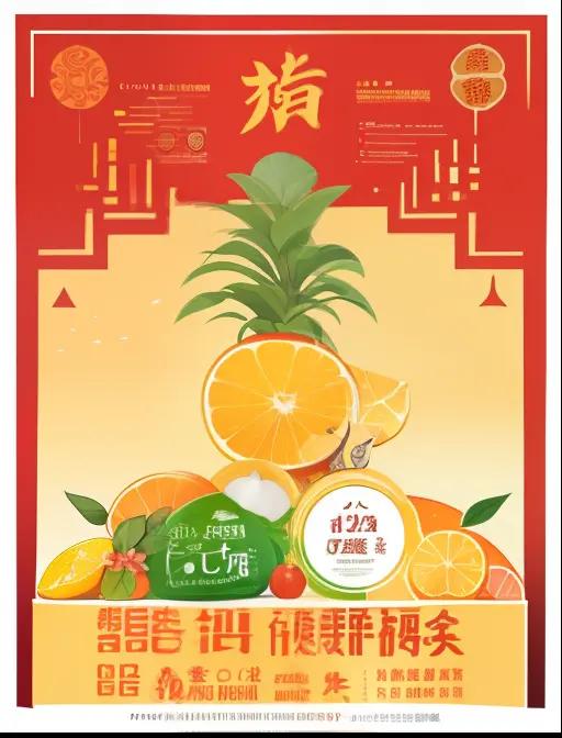 A beautiful woman performs with citrus，Fruit and vegetable exhibition poster poster，chinese traditional minimalism，splits