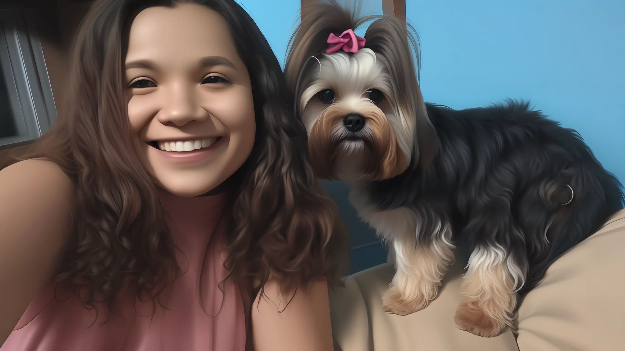 Il y a une femme et un chien qui sourient ensemble - SeaArt AI