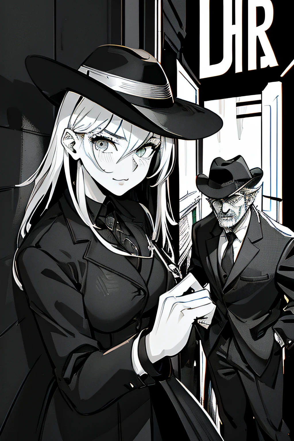 Illustration de style anime d&#39;une femme portant un chapeau et d&#39;un homme portant un costume, noir Détective and a fedora, Costume de détective, Anya de la famille Spy X, Marisa Kirisame, zérochan art, Détective, noir Détective, Kirisame Marisa, art numérique de Danganronpa, du milieu universitaire cryptide, par Kamagurka, fan art de haute qualité, zérochan