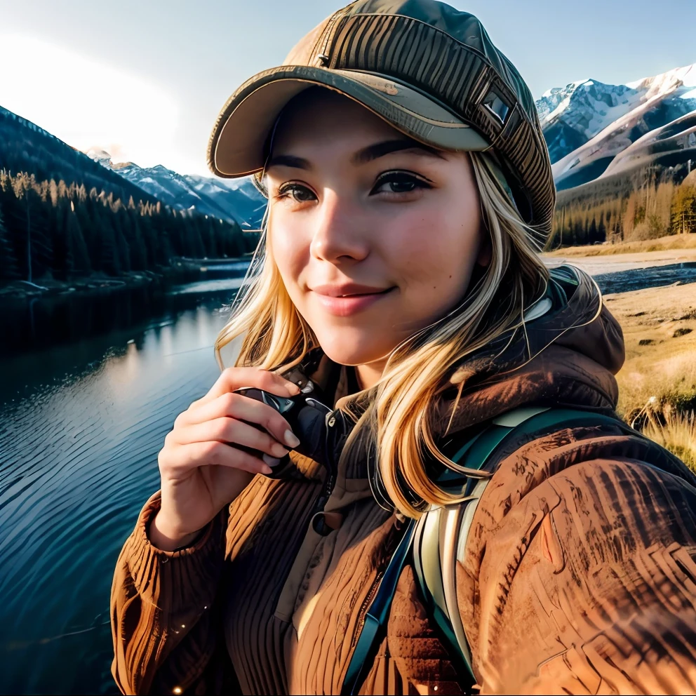 VeronicaCipher ((upper body selfie, happy)), masterpiece, best quality, ultra-detailed, solo, outdoors, (night), mountains, nature, (stars, moon) cheerful, happy, backpack, sleeping bag, camping stove, water bottle, mountain boots, gloves, sweater, hat, flashlight, forest, rocks, river, wood, smoke, shadows, contrast, clear sky, analog style (look at viewer:1.2) (skin texture) (film grain:1.3), (warm hue, warm tone) :1.2), close up, cinematic light, sidelighting, ultra high res, best shadow, RAW, upper body,  , wearing pullover
kodak vision 3,