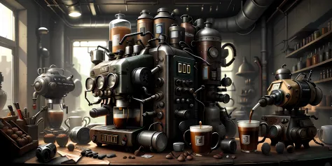 Diesel punk AI coffee machine