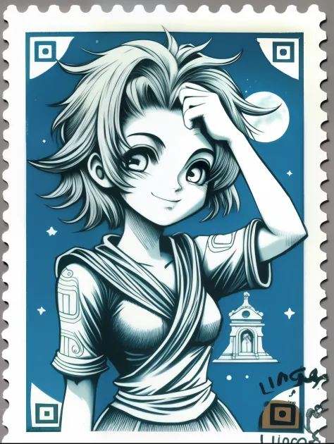 simples limpo vintage 2 centavos selo postal de um toguro socando a lua, tinta azul, gravura em linha, intaglio