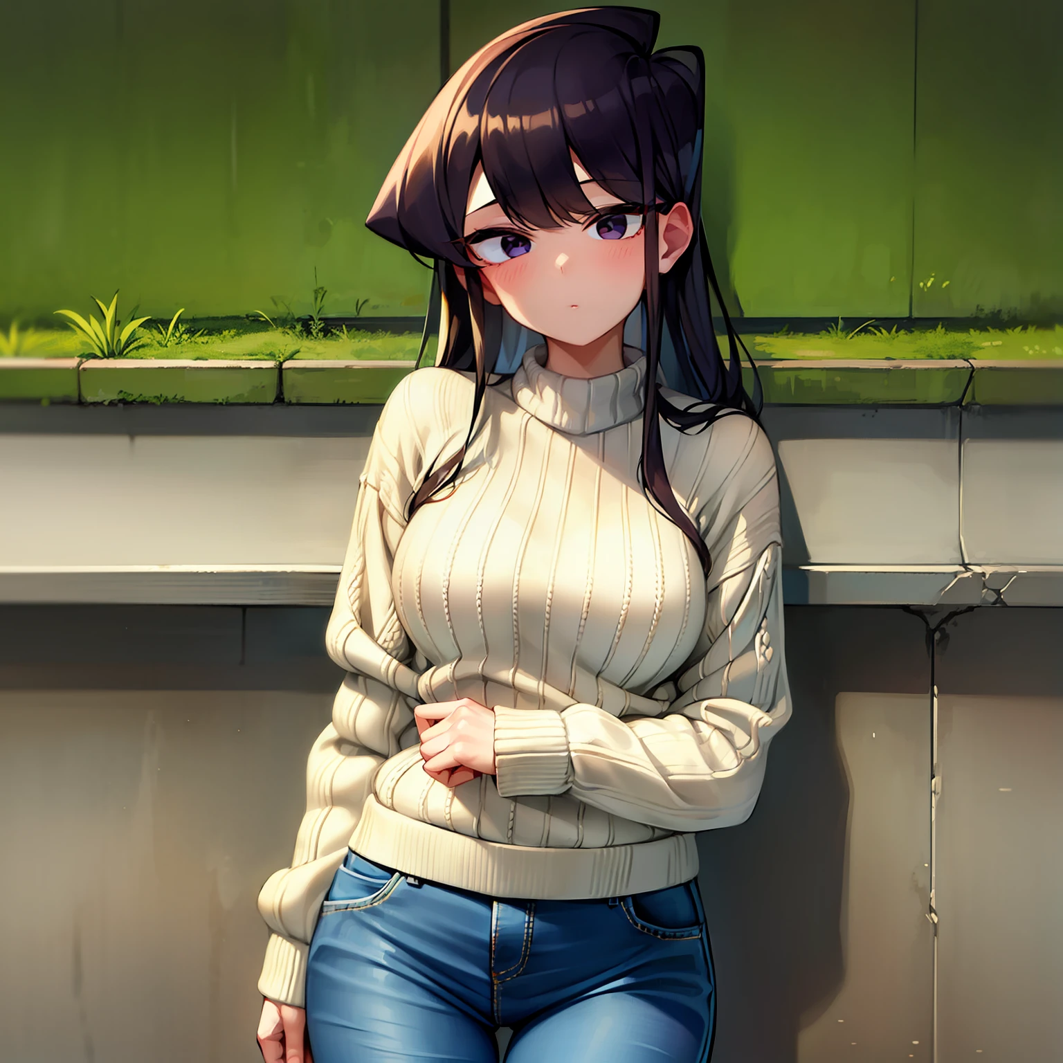 pixel-Komi-Shuuko, 1 chica, solo, Suéter tejido, jeans ajustados obra maestra, mejor calidad