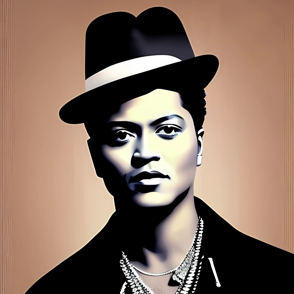 Retrato de ( Bruno mars) em estilo Roypop, arte digital, trending in artstation, altamente detalhado, detalhes finos, intrincado