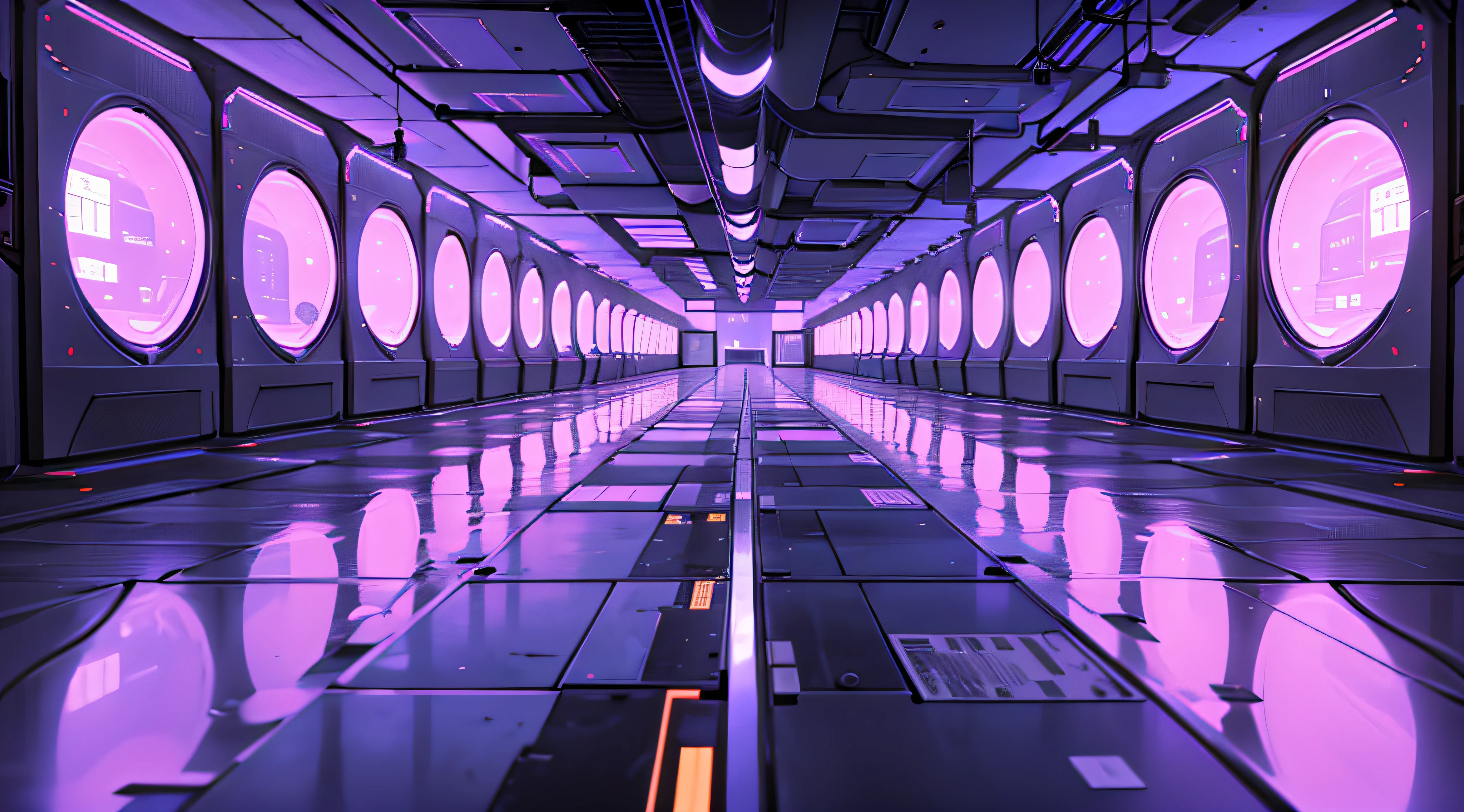 a dimly lit hallway with rows of data and computer screens, background is data server room, hacking into the mainframe, cyber space, in realistic data center, 3840x2160, 3840 x 2160, spaceship hallway background, cyber architecture, surreal cyberspace, in detailed data center --auto --s2