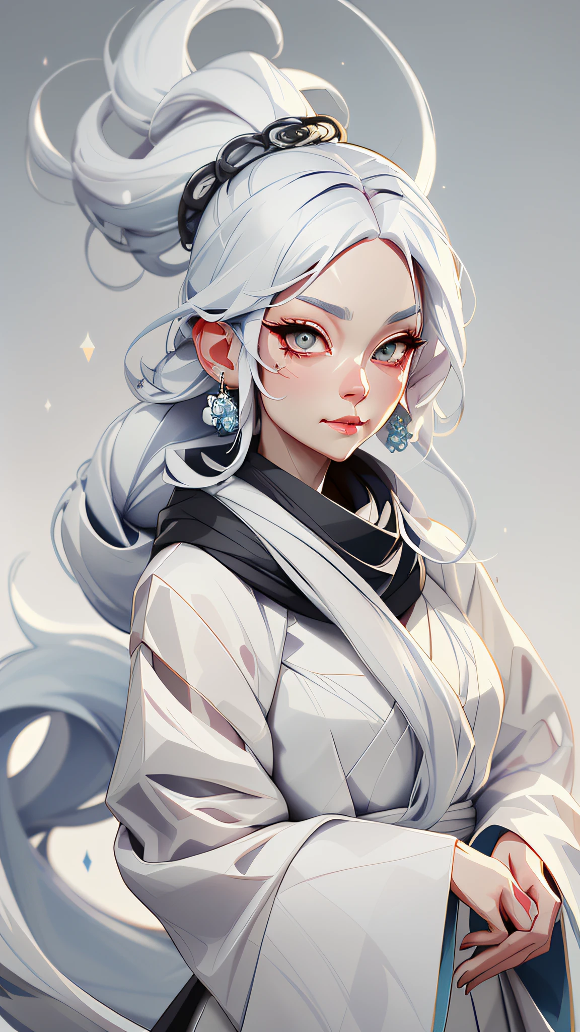 a close up of a woman with a white hair and a black scarf, a character portrait by Yang J, pixiv contest winner, fantasy art, white haired deity, beautiful character painting, artwork in the style of guweiz, the piercing stare of yuki onna, guweiz, with white long hair, with long white hair, flowing hair and long robes