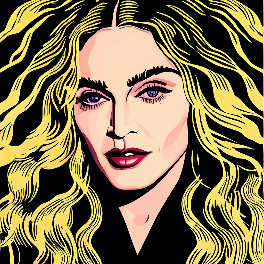 Retrato de ( Madonna) em estilo Roypop, arte digital, trending in artstation, altamente detalhado, detalhes finos, intrincado