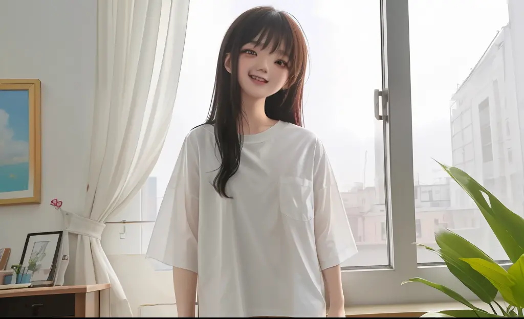 (8K、top-quality、top-quality、​masterpiece、ighly detailed:1.2)、

1girl in、The upper part of the body、Boyfriend wearing shirt and p...