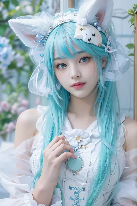 The appearance is very attractive, Wear a pair of light blue pantyhose，Wear it with a blue and white Lolita dress，He wears a pai...
