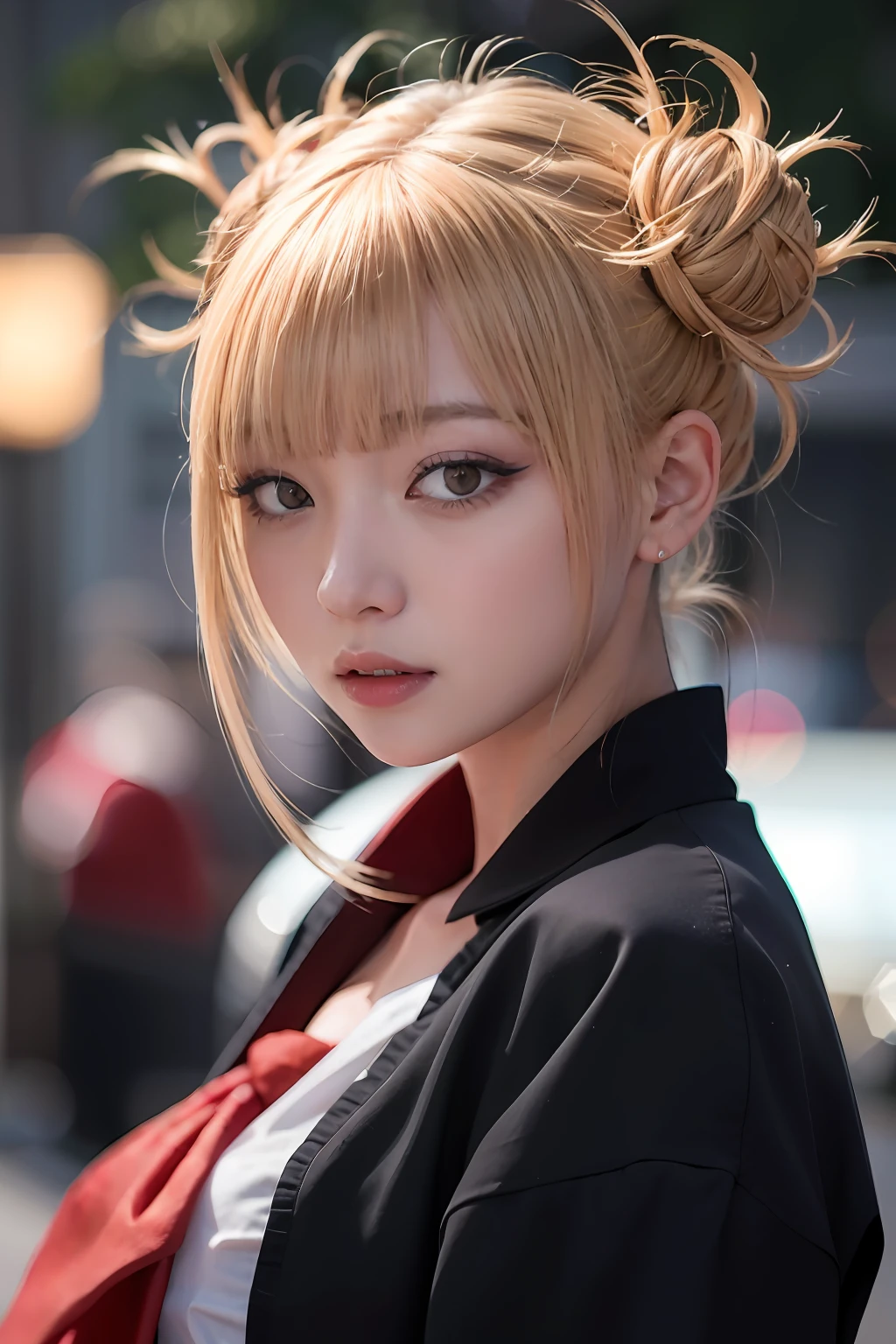 （（a blond、Dark eye shadow、Dark eyeliner、red horns、Longhaire、bangss、tthin eyebrows、white  shirt、Black tie））、NSFW、​masterpiece、top-quality、hightquality、magnifica、Beautiful fece、hight resolution、Very high resolution、Raw photo、Best Illustration、hyper realisitic、1girl in、realisitic、The ultra-detailliert、Photorealsitic、incredibly absurdness、a closeup、Floating hair、Soft light、Cinema Lights、Film grain、full body Esbian、depth of fields、blurry backround、bokeh dof:1.4、eyes focus、85mmレンズ、professionally lit、lensflare、Luminous particles:0.6、Professional Writing、portlate:0.6、Photon mapping、Radio City、physically-based renderingt、a japanese girl、sexual excitement:1.5、Lifelike face、Realistic body、real looking skin、huge-breasted:1.3、well-styled、camel's toe、light skinned:1.1、cute little:1.5