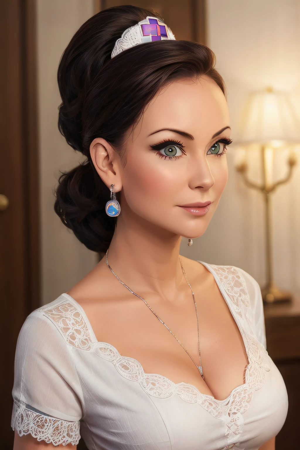 (woman:1.3), sexy, nurse, earrings, ((masterpiece)), (high quality), (best quality), (detailed), hd, perfect lighting, detailed face, detailed body