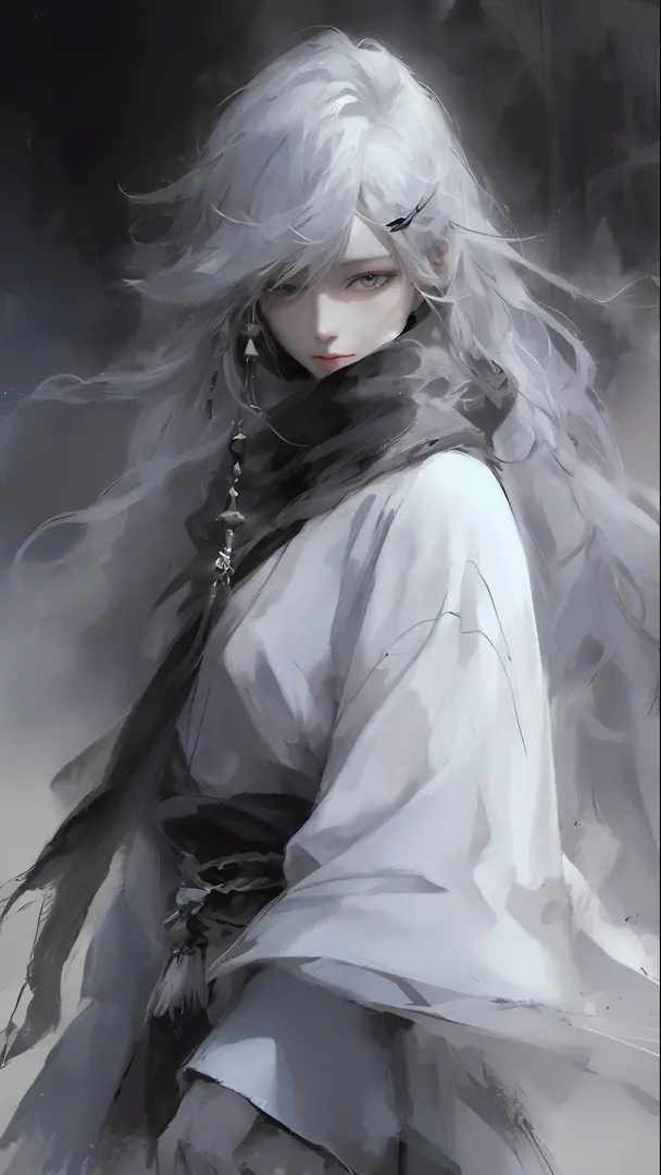 a close up of a woman with a white hair and a black scarf, a character portrait by Yang J, pixiv contest winner, fantasy art, wh...