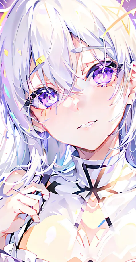 Anime girl with purple hair and stars on her head, ahegao, Anime moe art style, with glowing purple eyes, purple eyes and white ...