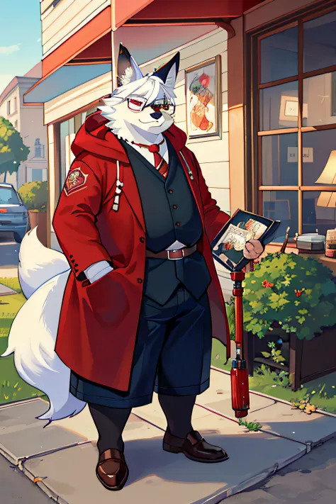 (Fox Man)(Big fat man)(White hair and red eyes)(quadratic element)（adolable）（eye glass）（Gender male）（solo person）（full bodyesbia...