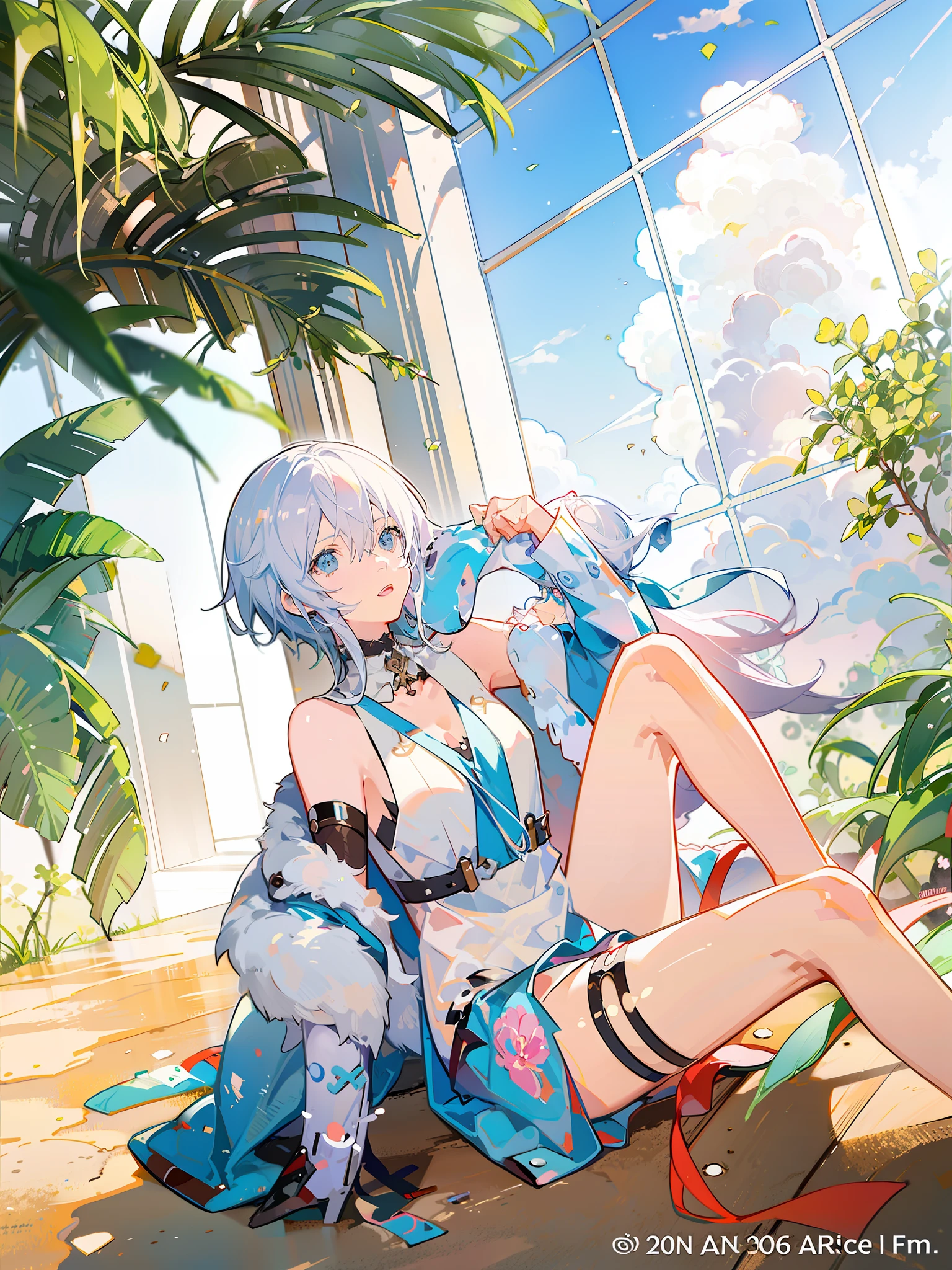 Anime girl sitting on the floor，With a knife in his hand, Kantai collection style, Splash art anime Loli, trending on artstation pixiv, Best anime 4k konachan wallpaper, from girls frontline, Kushatt Krenz Key Art Women, high detailed official artwork, rogue anime girl ayanami rei, Detailed key anime art, author：Shitao