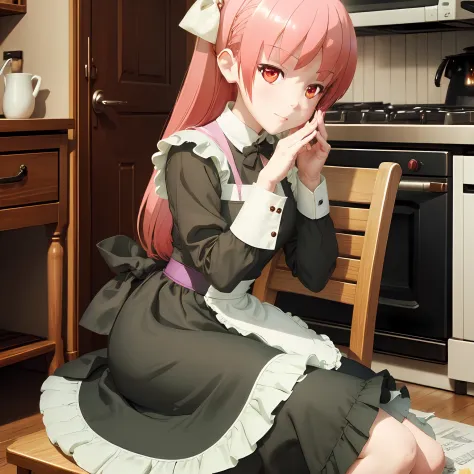 Cafe, sit on the chair, maid clothes,