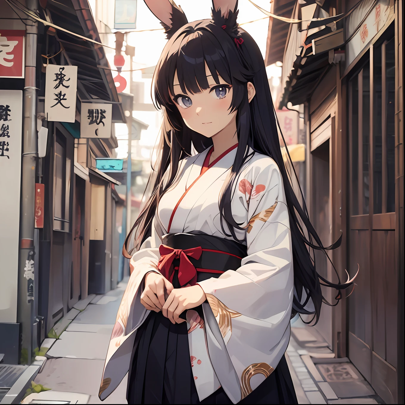 (((Anime style.1.4)))Rabbit-eared girl　　Taisho　Haori Hakama