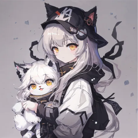 anime girl holding a cat in her arms, from girls frontline, anime girl with cat ears, cute anime catgirl, beautiful anime catgir...
