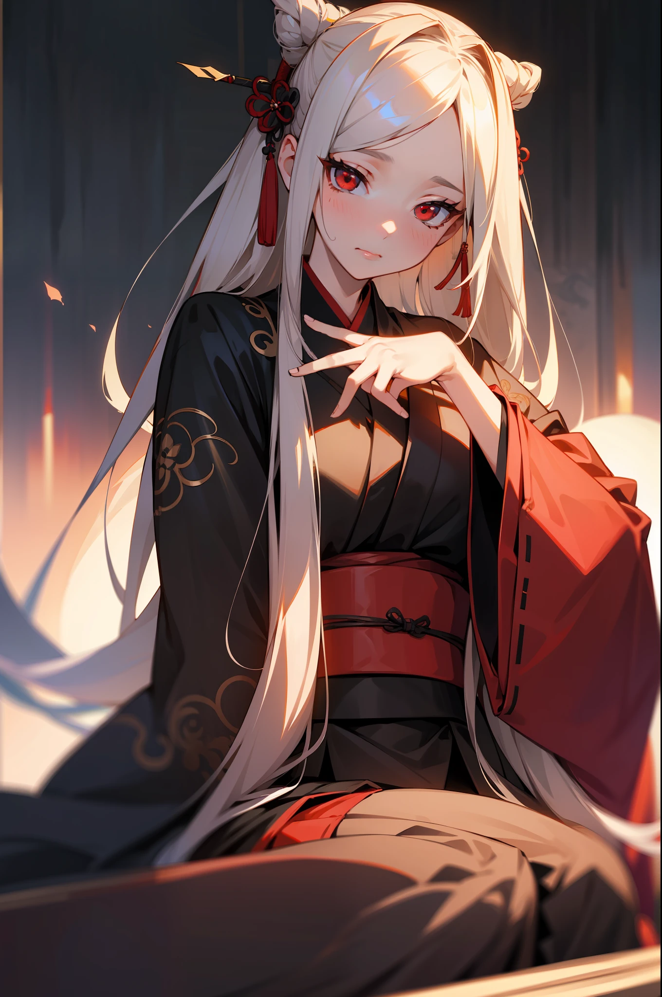 NSFW,tmasterpiece,Need,super-fine,Semi-realistic,Meticulous facial features,teens girl,whaite hair,long whitr hair,red - eyed，elaborate Hanfu