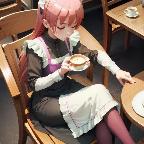 Cafe, sit on the chair, maid clothes,