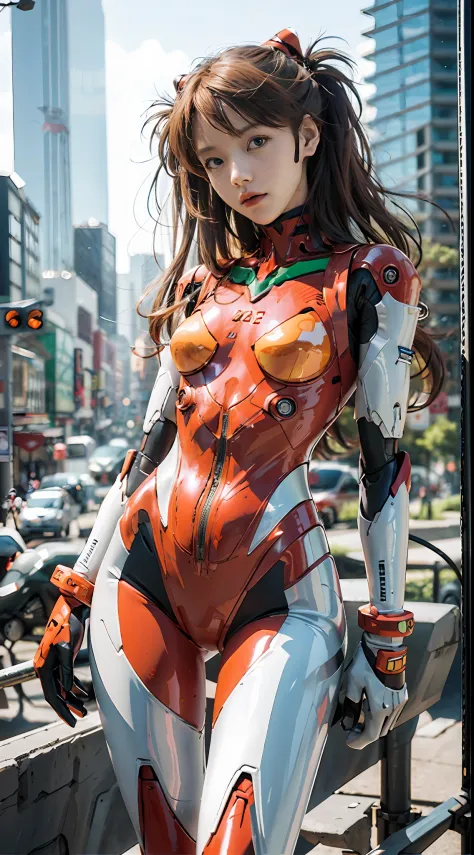 ulzzang-6500, (realistic: 1.3) (original: 1.2), masterpiece, best quality, (((beautiful clean face))), fullbody, ((robot girl, mecha)), broken armor, mechanical halo, mechanical arms, white hair, long hair, ceramic body, thigh gap, small breast, cyber back...