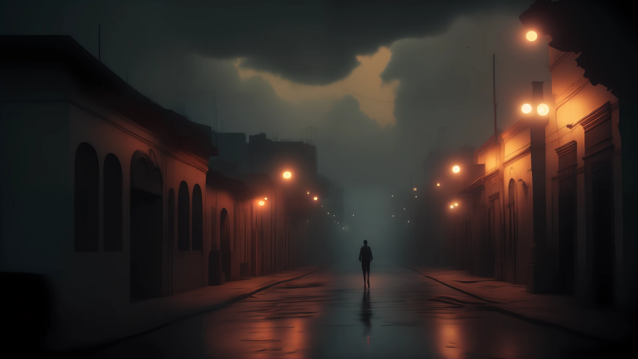 A mystery, Dark and temperamental photography, film photography, liminal space, dark clouds, a mysterious object, street in the historic center of Lima, peru, Dark cinematic emptiness in the style of Floria Sigismondi and Matt Mahurin, Ultra detailed, realist, high resolution, 4k, 8k, UHD, HdR, intricate details, Detailed photo, film still