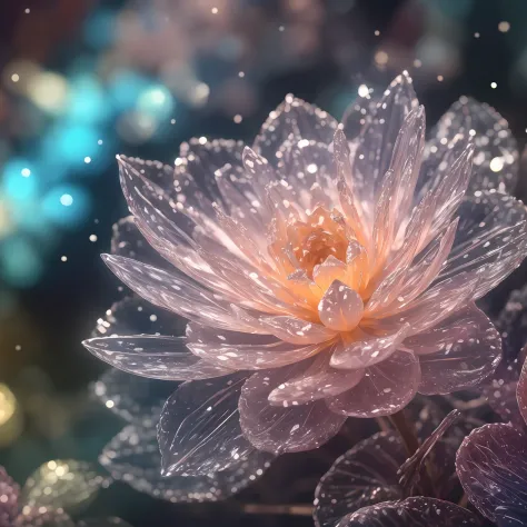 crystal blossom flower,
fantasy, galaxy, transparent, 
shimmering, sparkling, splendid, colorful, 
magical photography, dramatic...