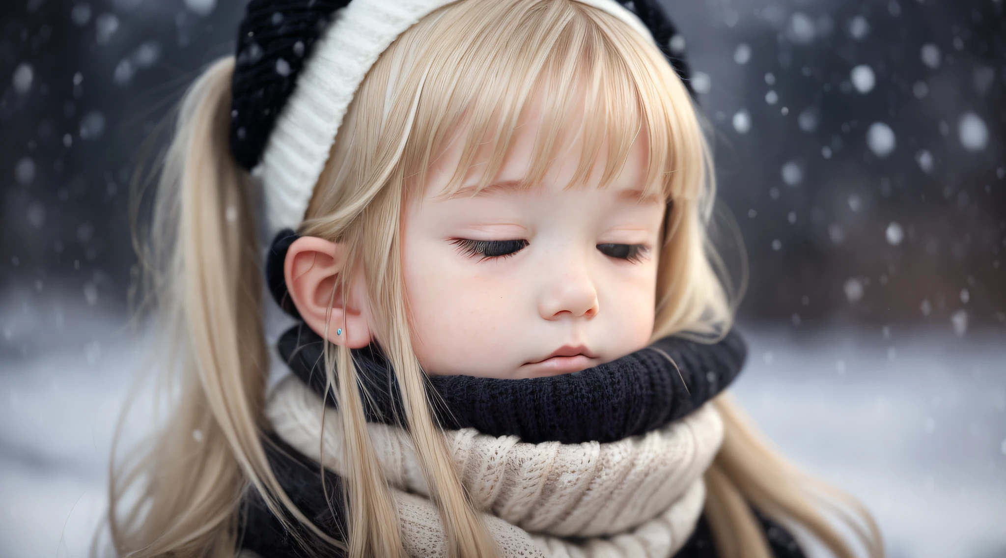 snow トップ 黒い帽子の女の子