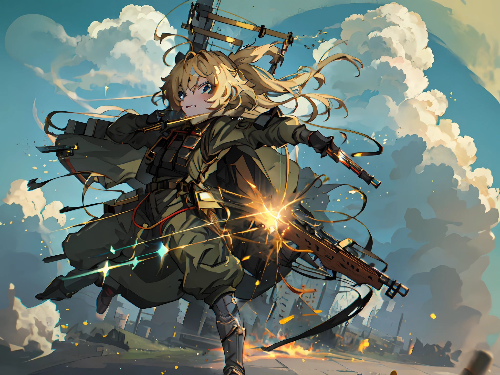 fille d&#39;anime avec un pistolet et un arc dans sa main, tir de mitrailleuse anime, Anime dur à cuire 8 K, cushart krenz art clé féminin, Art clé de l&#39;anime, fille soldat mécanisée, guweiz sur pixiv artstation, fille valkyrie mécanisée, Guweiz sur ArtStation Pixiv, Fille d&#39;anime d&#39;action féminine, kenz cushart, Degurechaff a demandé