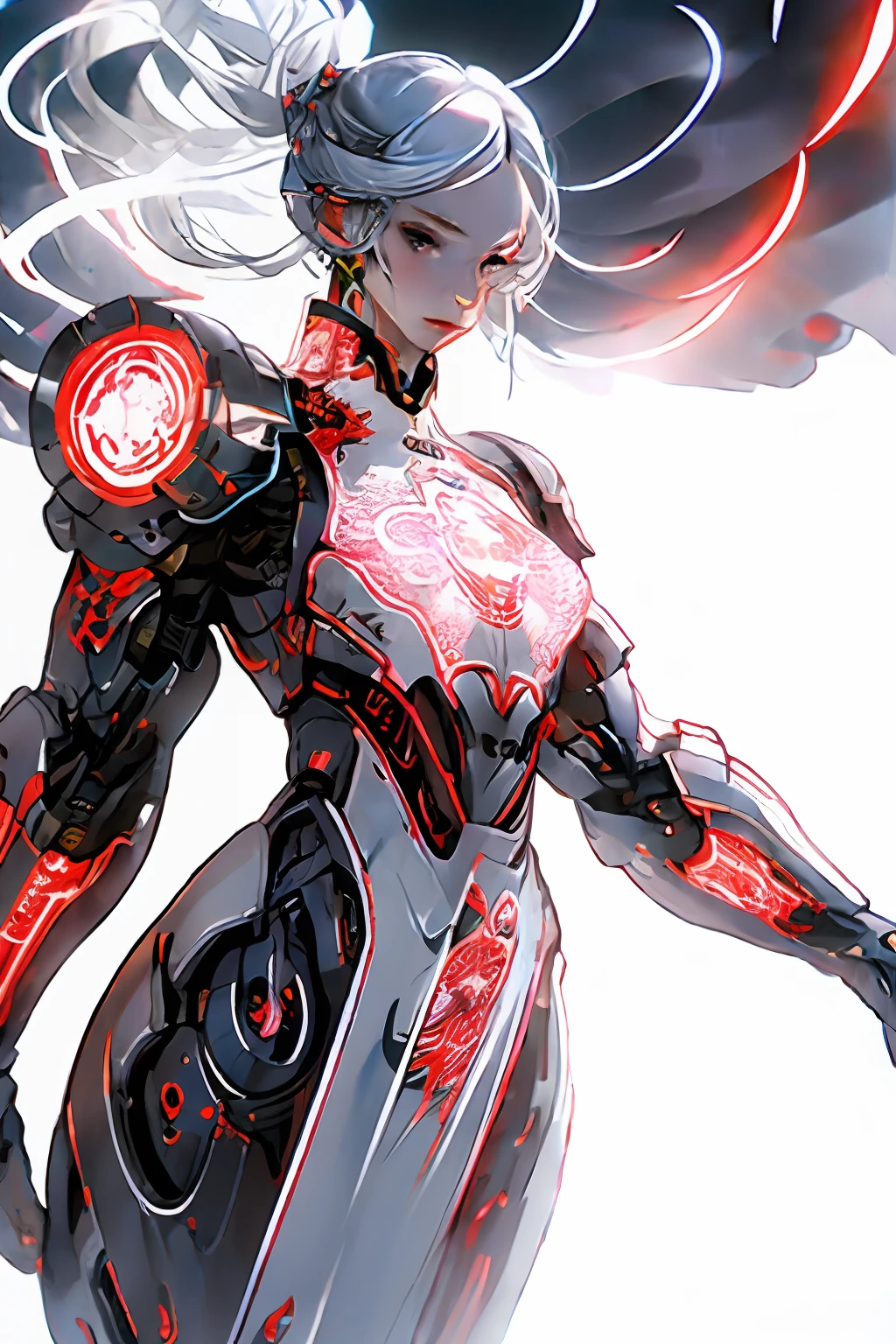 a pregirl，white color hair，red pupils，Wearing general armor，standing full-body，Bright colors，k hd，Brilliant light and shadow，Chinese elements