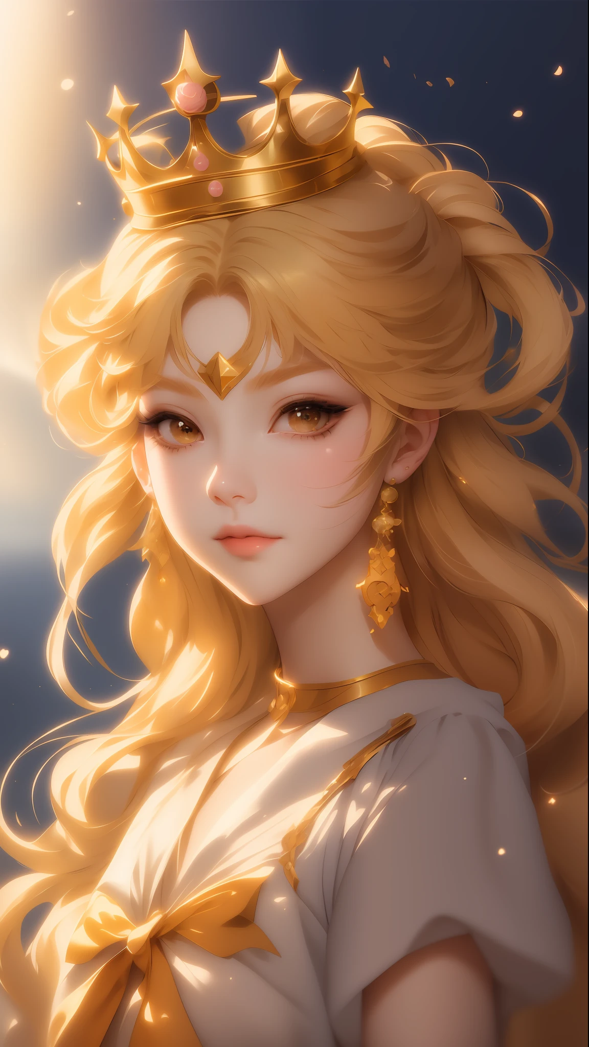 Marinera con una corona en la cabeza y un lazo alrededor del cuello., la galaxia marinera. Hermoso, retrato, caballeros del zodiaco, niña, diosa del anime, Hermoso anime portrait, princesa de pelo rubio, arte de anime digital detallado, impresionante retrato de cara de anime, Hermoso anime face, hecho con estudio de pintor anime, artgerm en artstation pixiv, la diosa artemisa sonriendo