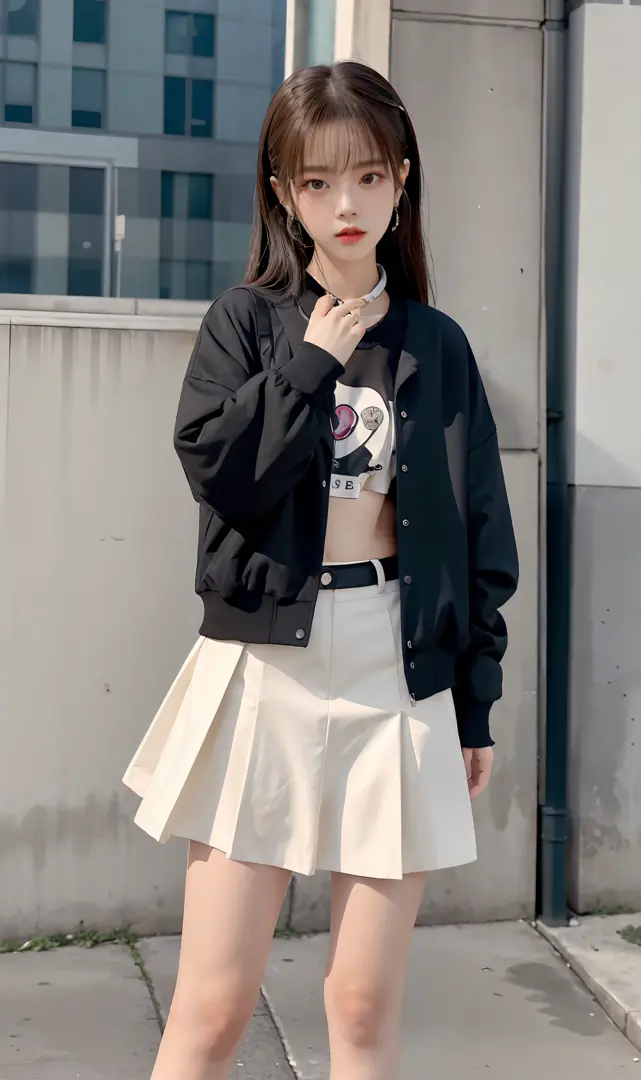 A woman in a skirt and jacket, lalisa manoban of blackpink,，She is seen wearing streetwear pieces, lofi girl aesthetic, Surrealism female students, dancing in the background, jisoo from blackpink, y 2 k style, Y2K style, y 2 k aesthetic, y2k aesthetic，Cute...