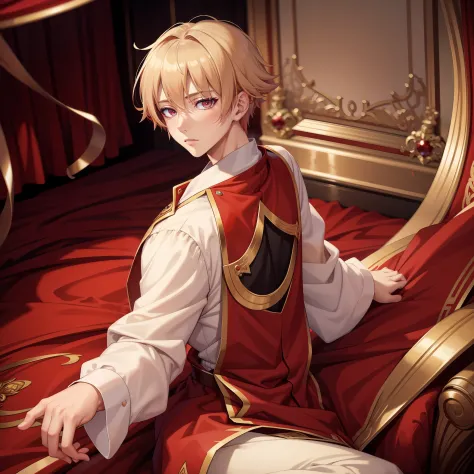 masterpiece, best quality, high quality, 1boy, solo, male focus, looking at viewer, beige-colored hair, crimson eyes, red royalt...