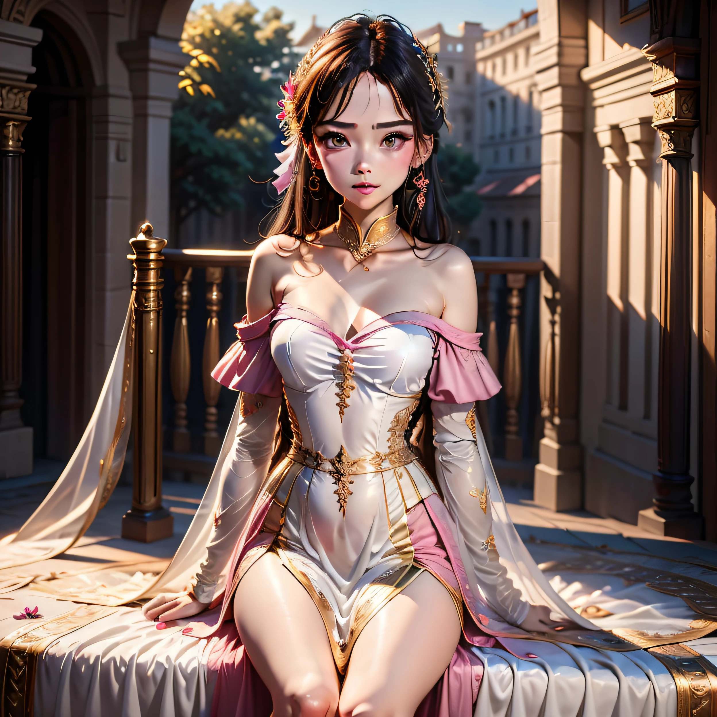 Best quality, masterpiece, super high resolution, (fidelity: 1.4), original photo, 1girl, pink off-the-shoulder, cinematic lighting, a character map