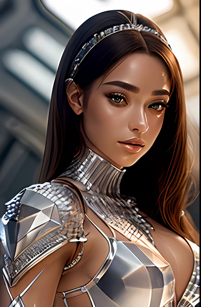 crystal bodycon dress, crystal dress, crystal armor, (sharp focus:1.2), portrait, ((posing)), (beautiful face:1.1), detailed eyes, luscious lips, ((skindentation)), (bright studio lighting:1.2), depth of field, bokeh, 4K, HD