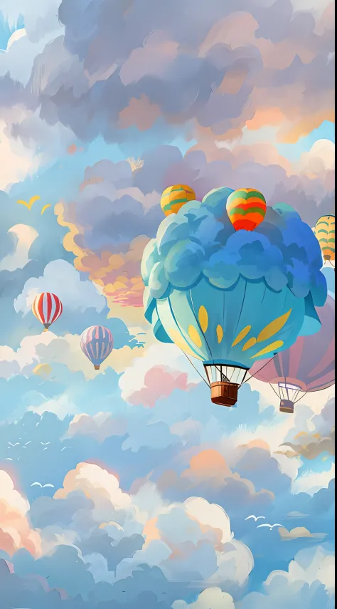 hot air balloon，​​clouds